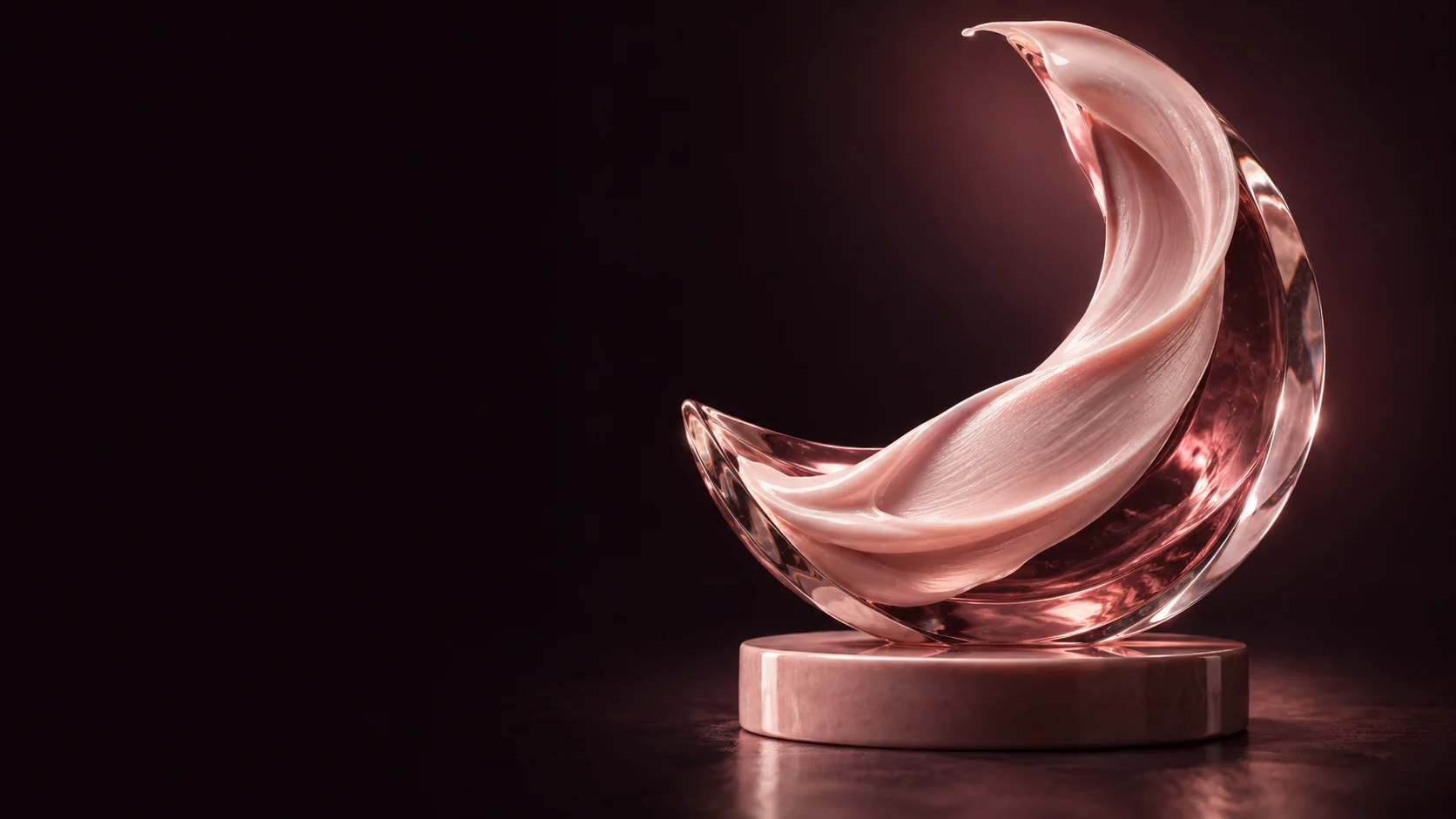 Pink cream-like ribbon held in a curved glass sculpture - Beauty & Personal Care Meta ads research by Madgicx Labs