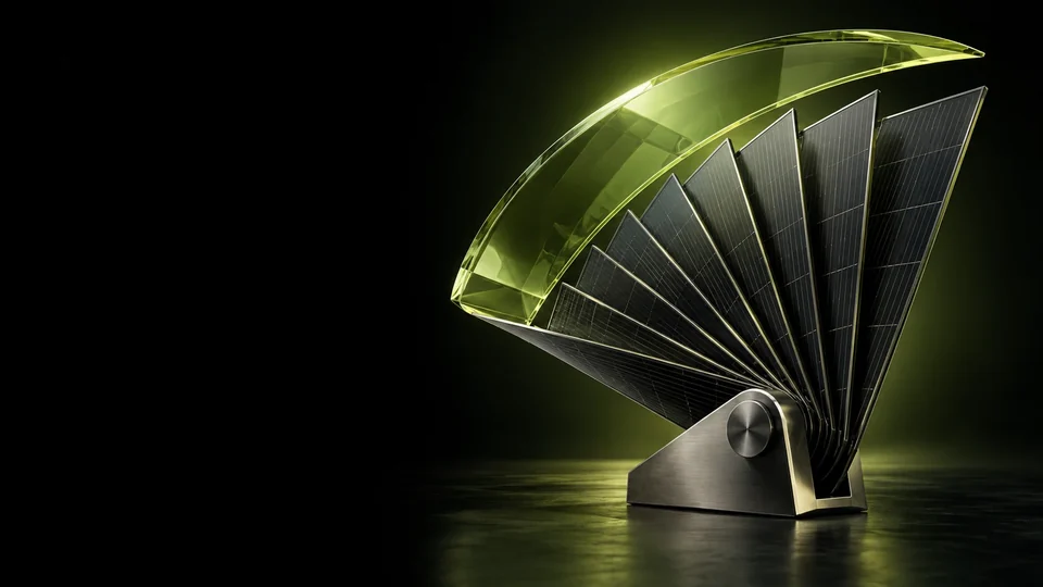 Fan of solar panels beneath a translucent green canopy - Renewable Energy & Clean Tech Meta ads research by Madgicx Labs