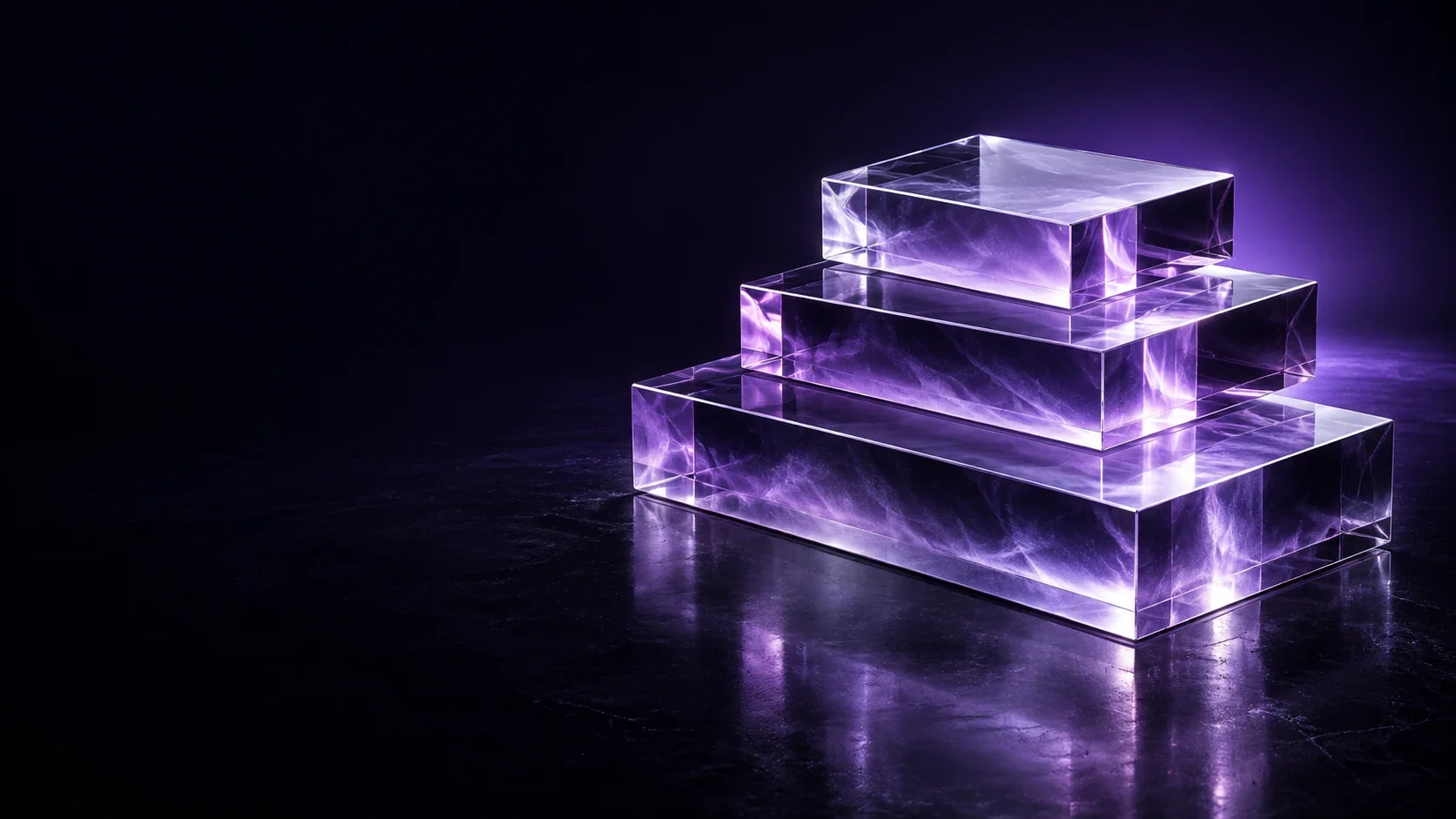 Three stacked translucent violet glass blocks - Software & Technology Platforms Meta ads research by Madgicx Labs
