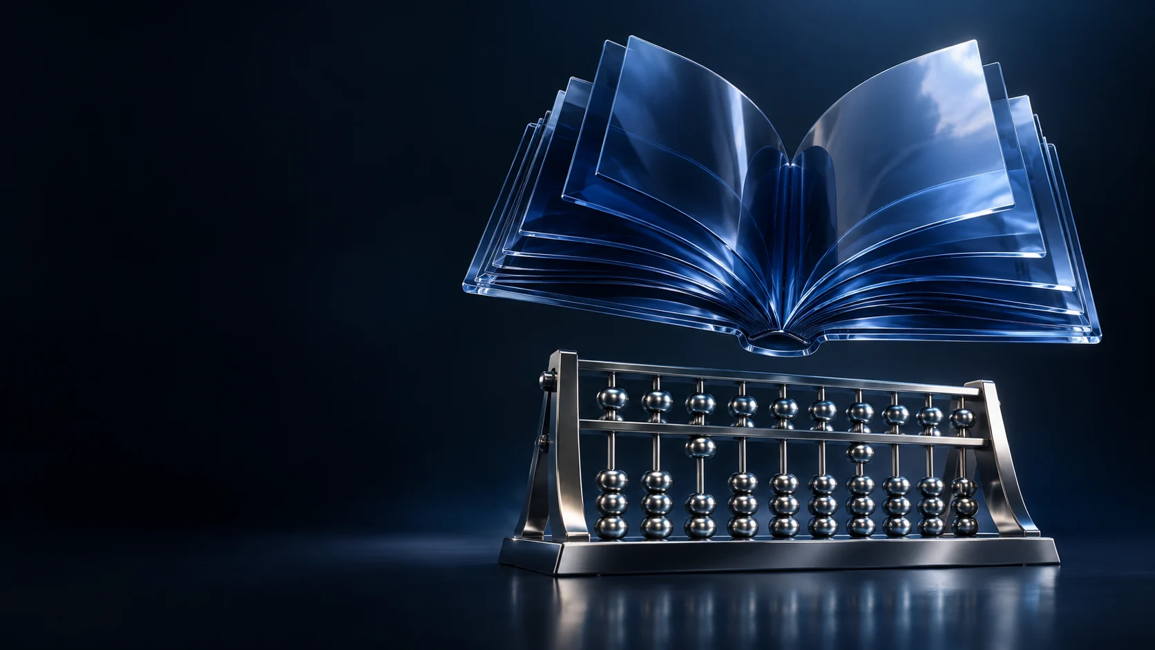 An open blue glass ledger above a silver abacus. - Accounting & Tax Services Meta ads research by Madgicx Labs