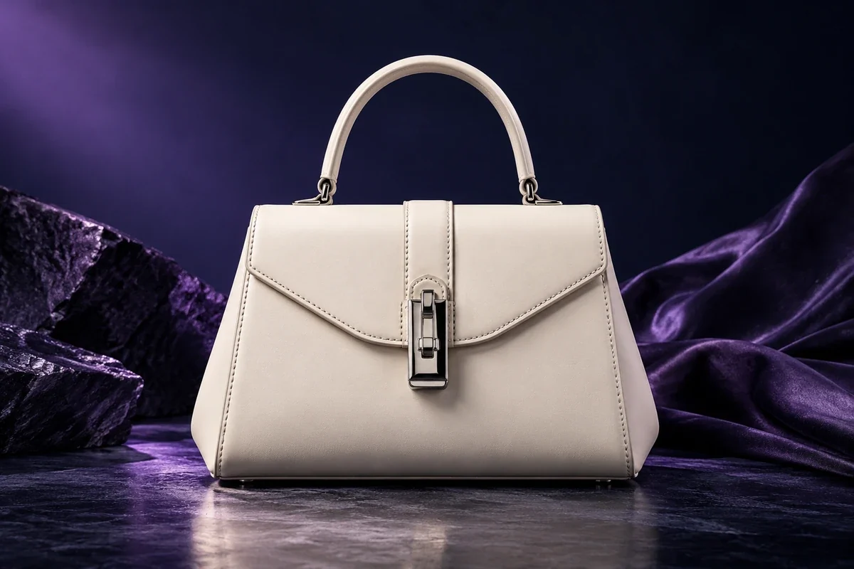 Ivory leather handbag with a silver clasp - Accessories & Handbags Meta ads research by Madgicx Labs