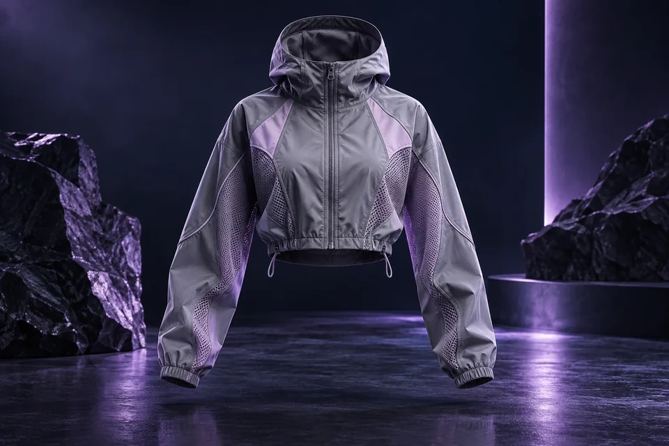Graphite and lilac technical running jacket - Apparel & Fashion Meta ads research index