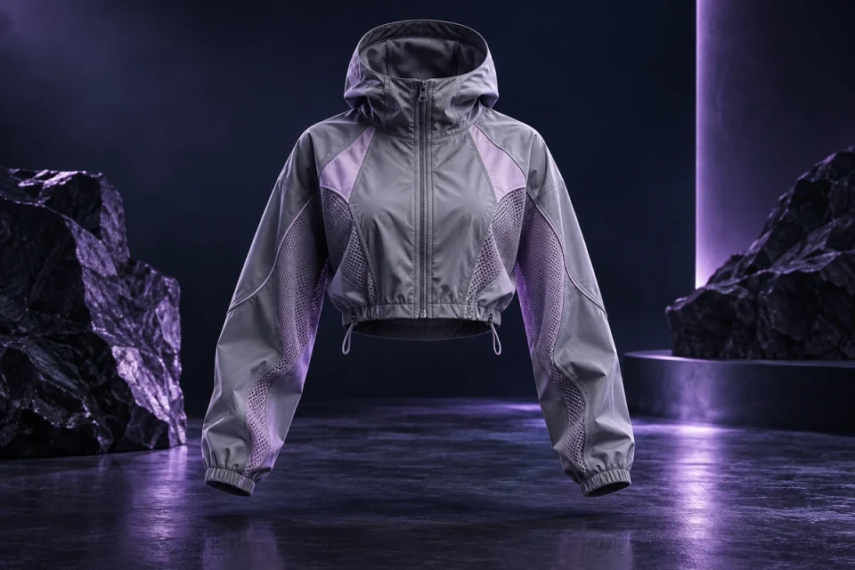 Graphite and lilac technical running jacket - Apparel & Fashion Meta ads research index