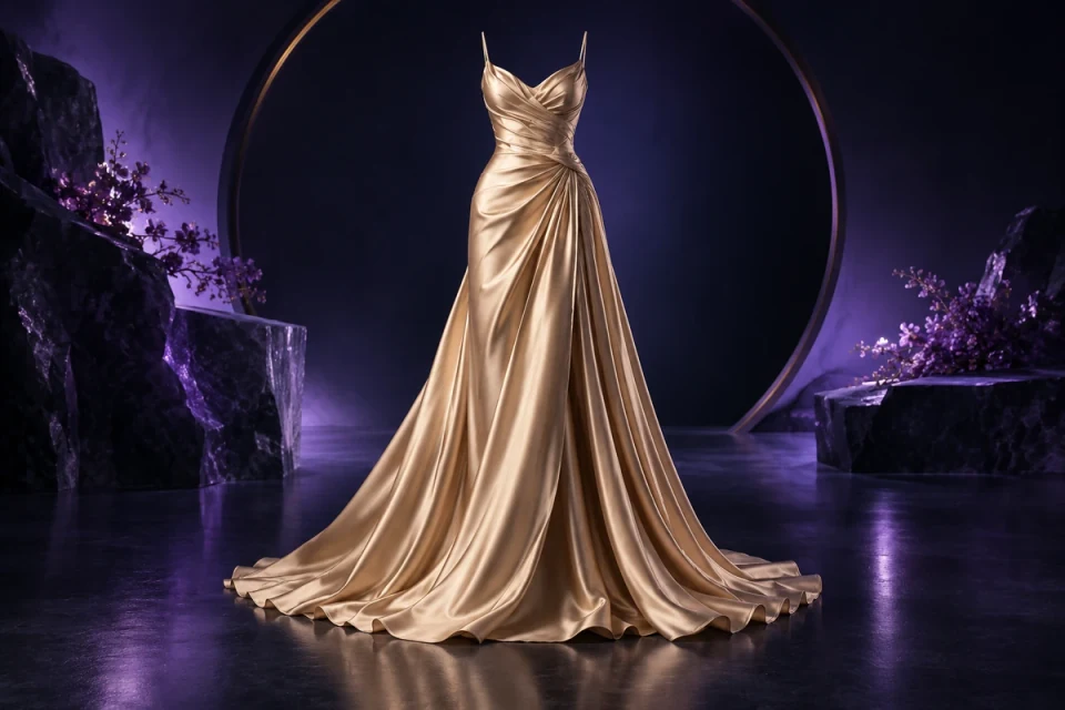 Champagne silk evening gown - Apparel & Fashion Meta ads research index