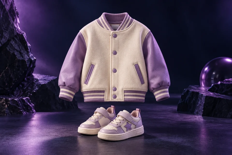 Child-sized varsity jacket and sneakers - Apparel & Fashion Meta ads research index