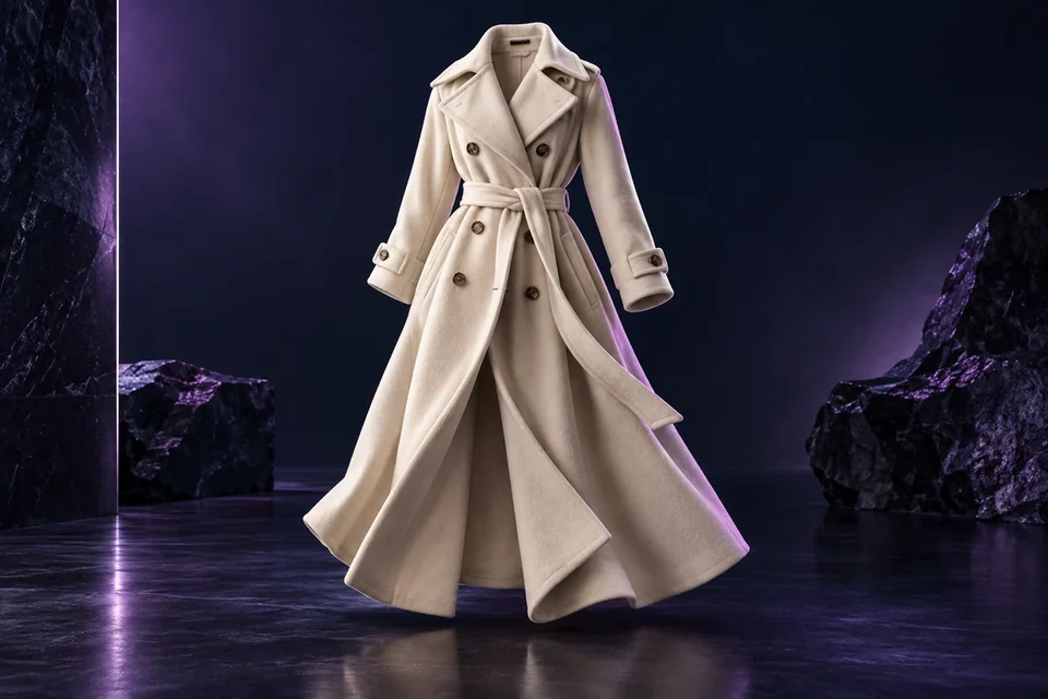Ivory wool trench coat - Apparel & Fashion Meta ads research index