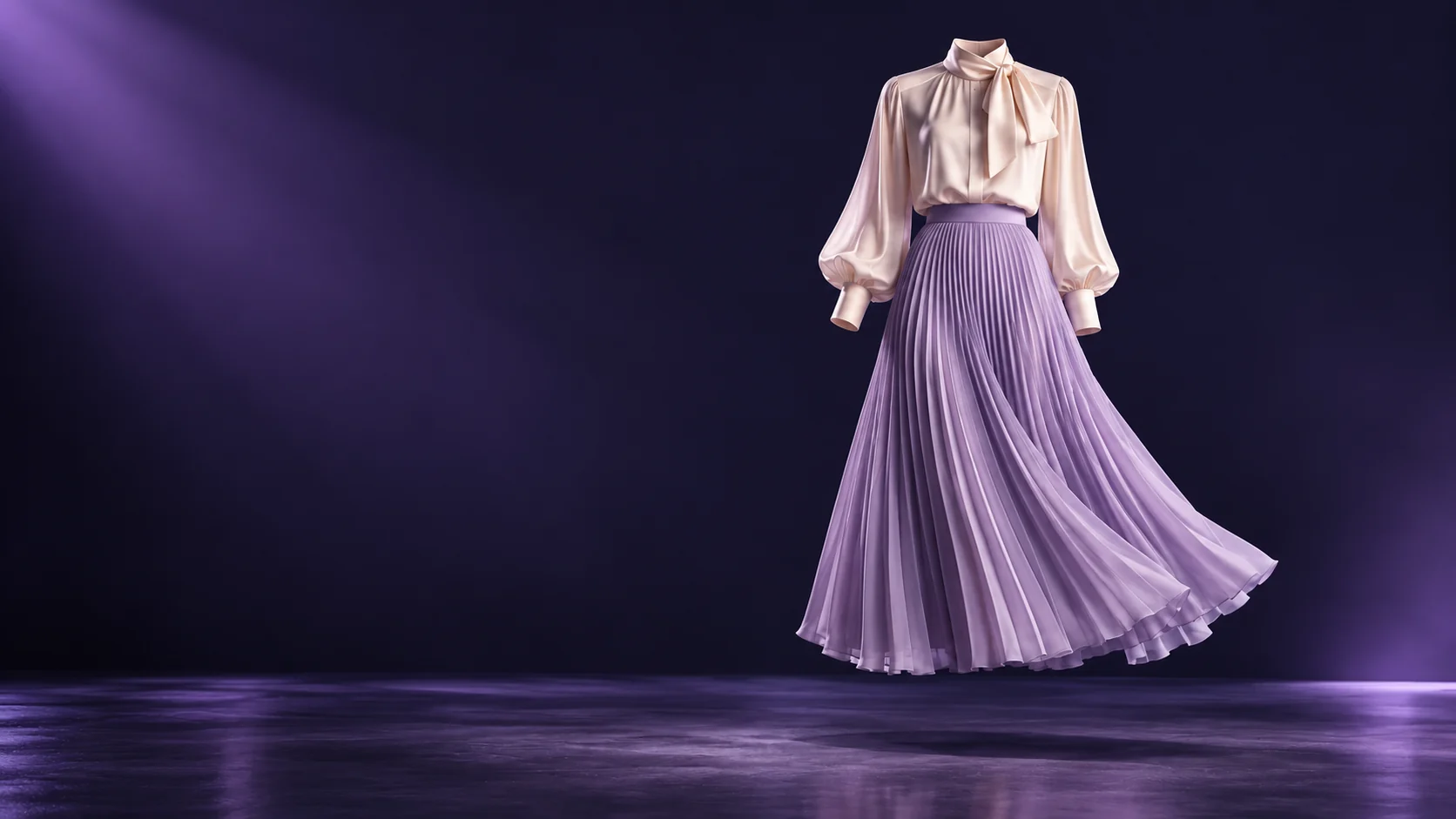 Ivory blouse and lavender pleated skirt - Womens Apparel Meta ads research by Madgicx Labs