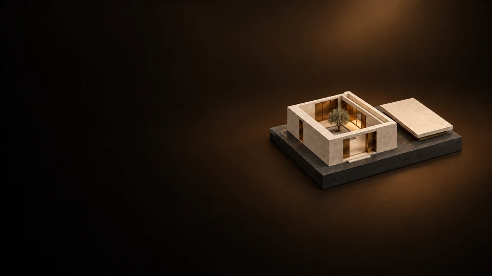 Ivory courtyard building study model with a removable roof plane. - Architecture Construction & Engineering Meta ads research index