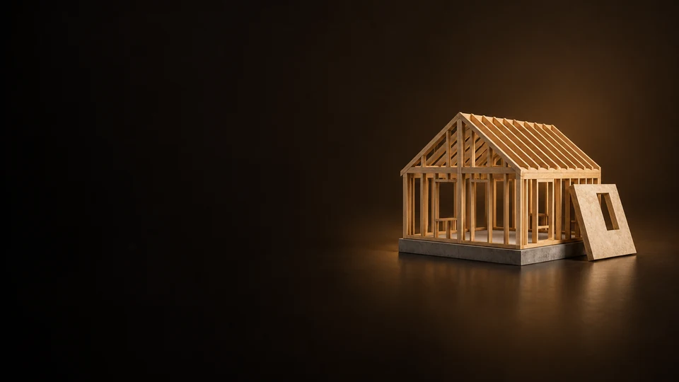 Timber-frame house study model on a simple foundation base. - Architecture Construction & Engineering Meta ads research index