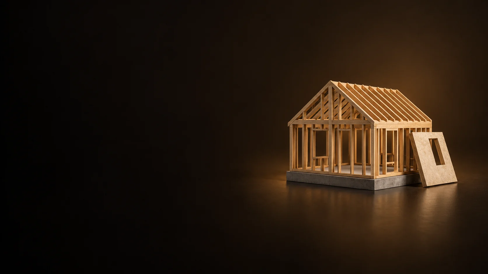 Timber-frame house study model on a simple foundation base. - Residential Construction Management Meta ads research by Madgicx Labs