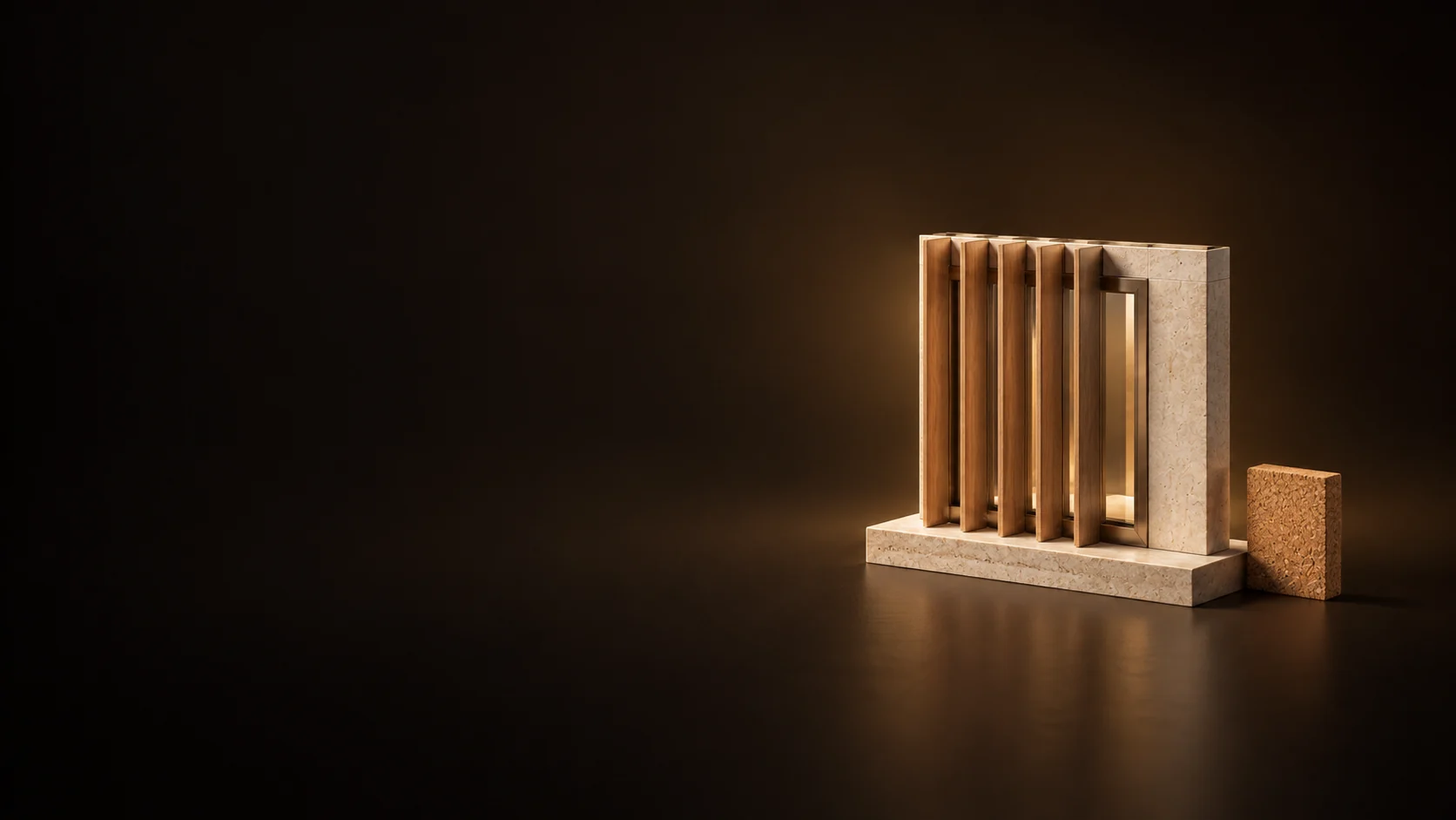 Small facade model with timber shading fins and layered wall materials. - Sustainable Design Consulting Meta ads research by Madgicx Labs
