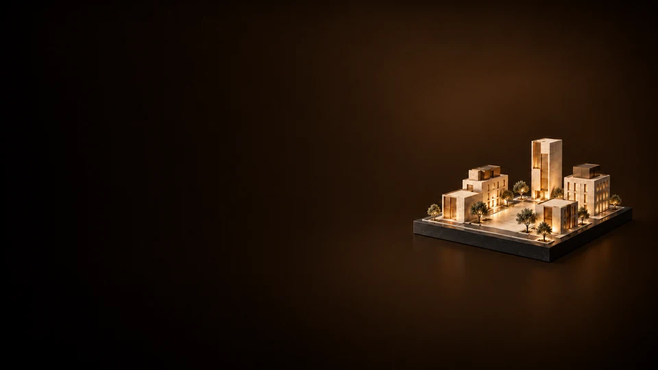 Compact neighborhood massing model with street bands and a small public square. - Architecture Construction & Engineering Meta ads research index
