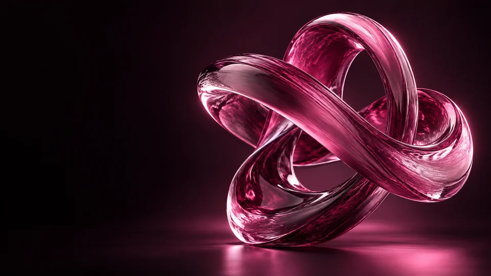 A looping magenta glass ribbon on a dark surface. - Arts Design & Creative Services Meta ads research by Madgicx Labs