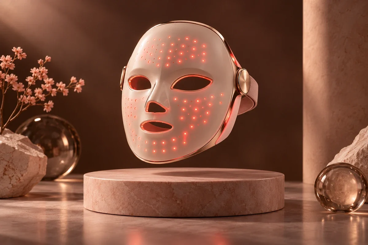 Illuminated LED facial treatment mask - Advanced Skincare Services Meta ads research by Madgicx Labs