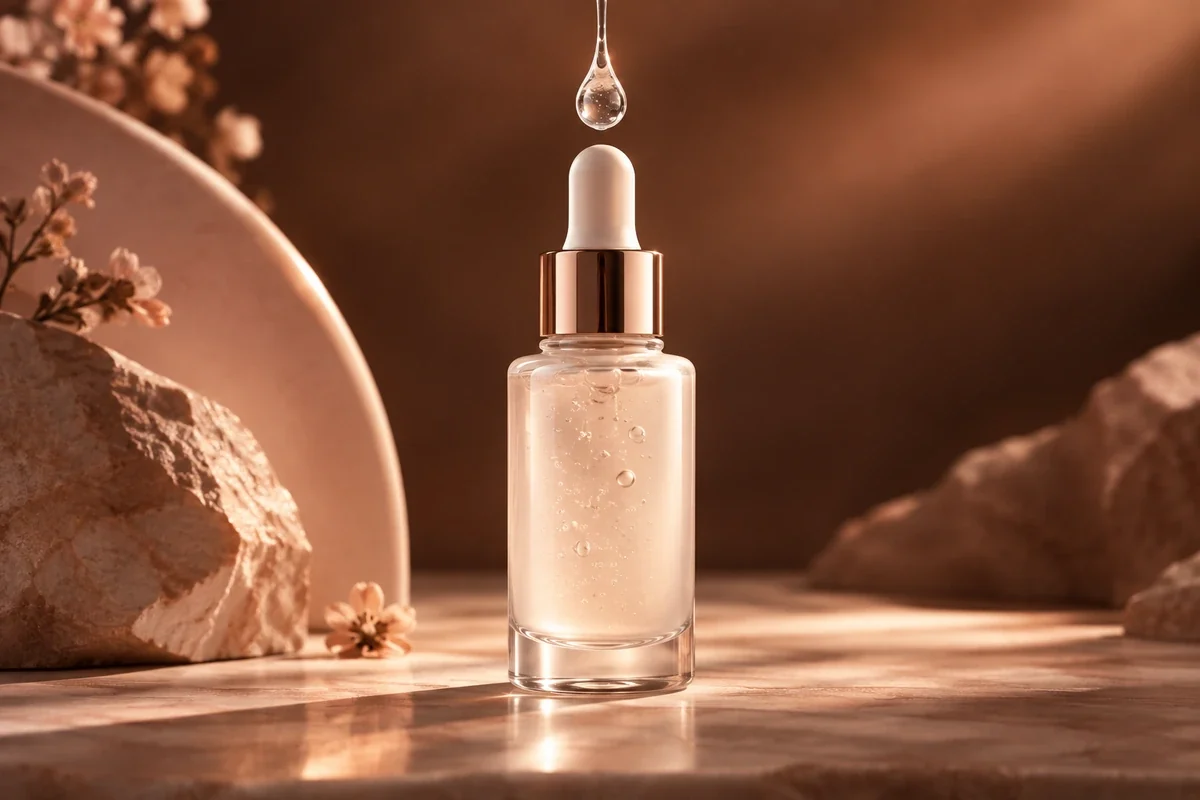 Serum bottle and suspended droplet - Facial Skincare Meta ads research by Madgicx Labs