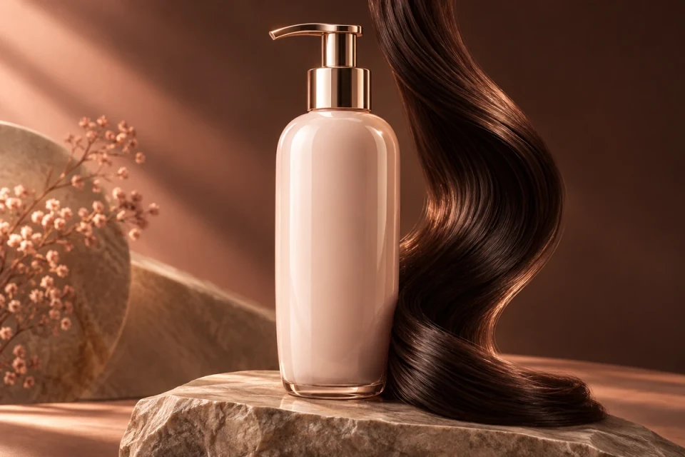 Haircare bottle and flowing hair strand - Beauty & Personal Care Meta ads research index