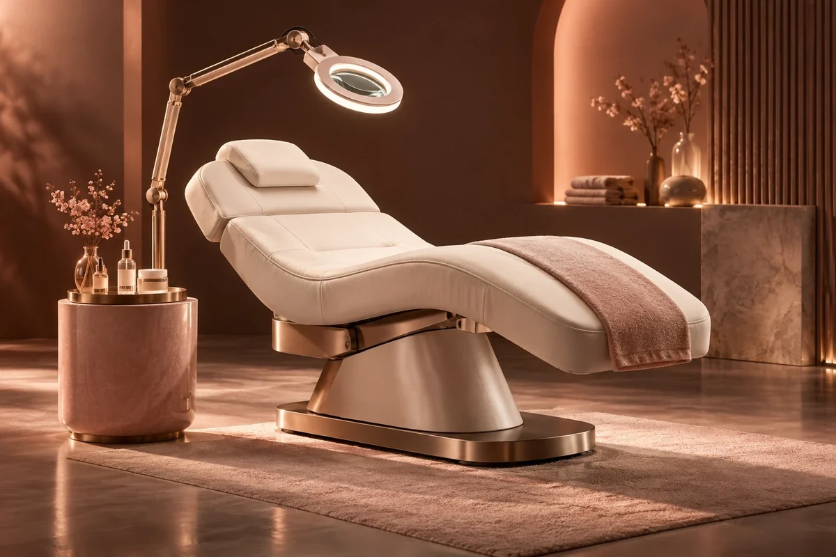 Facial treatment bed and salon lamp - Skincare Services Meta ads research by Madgicx Labs