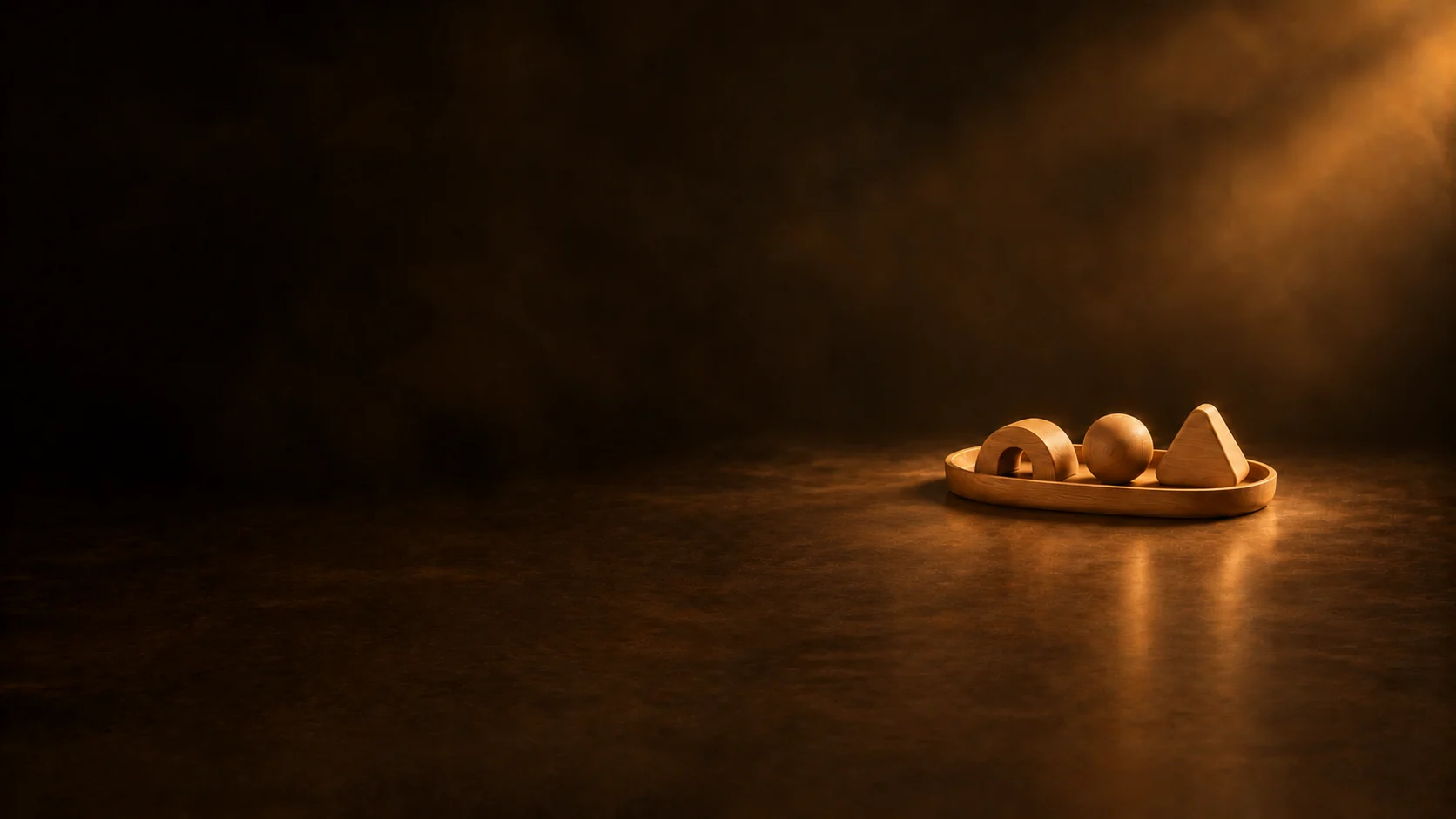 Three rounded wooden play forms arranged on a shallow oval tray. - Child Development Programs Meta ads research by Madgicx Labs