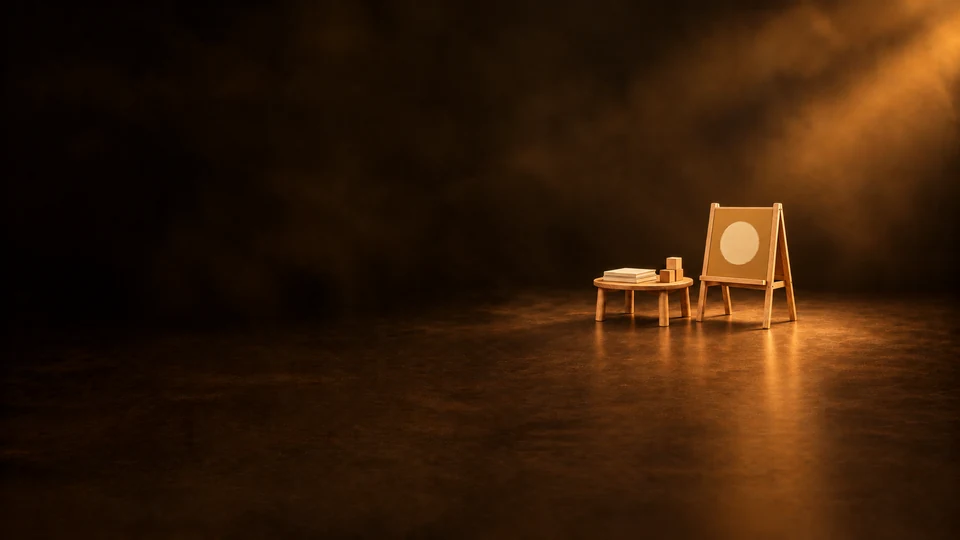 A small easel beside a low table with blank books and wooden blocks. - Child Care & Development Services Meta ads research index