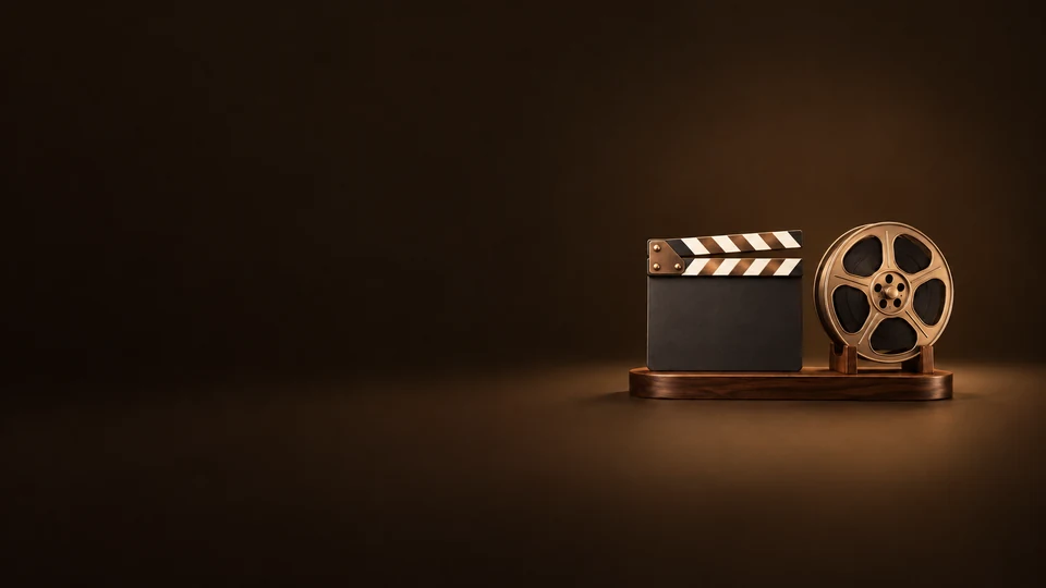 An unmarked clapperboard and bronze film reel on a walnut display base. - Collectibles & Artifacts Meta ads research index