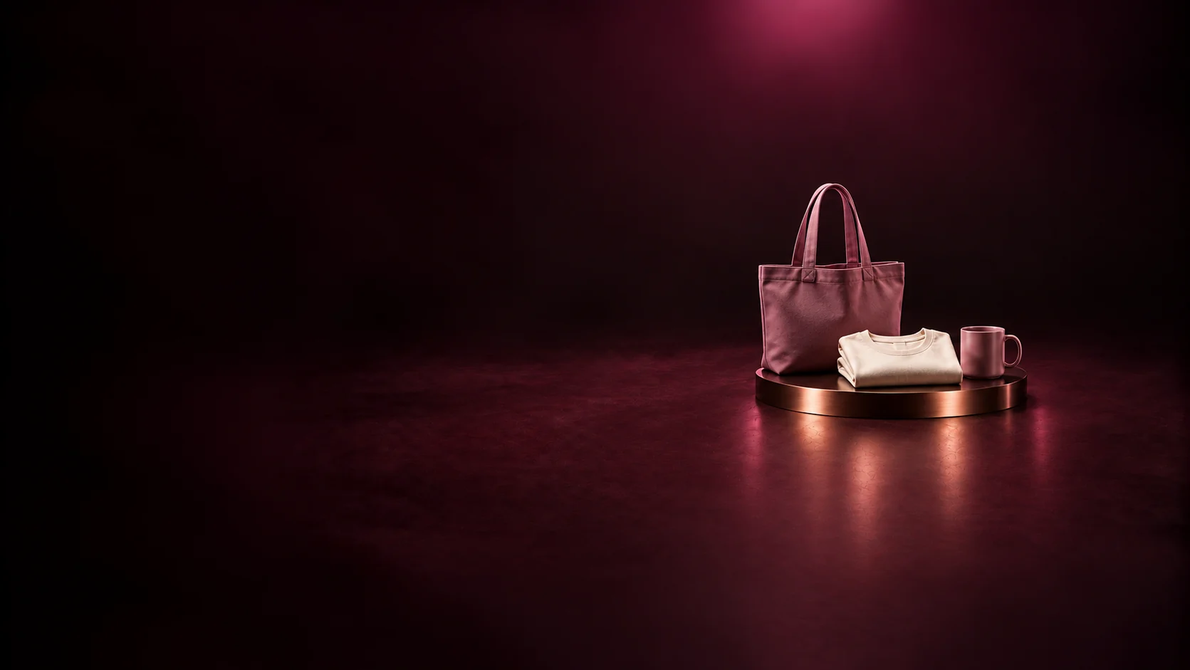 A canvas tote, folded cotton shirt and plain mug. - Creator Merchandise Stores Meta ads research by Madgicx Labs