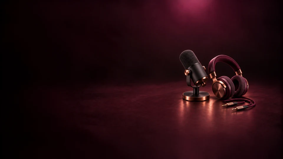 A microphone and headphones with a neatly coiled cable. - Content Creators & Influencers Meta ads research index