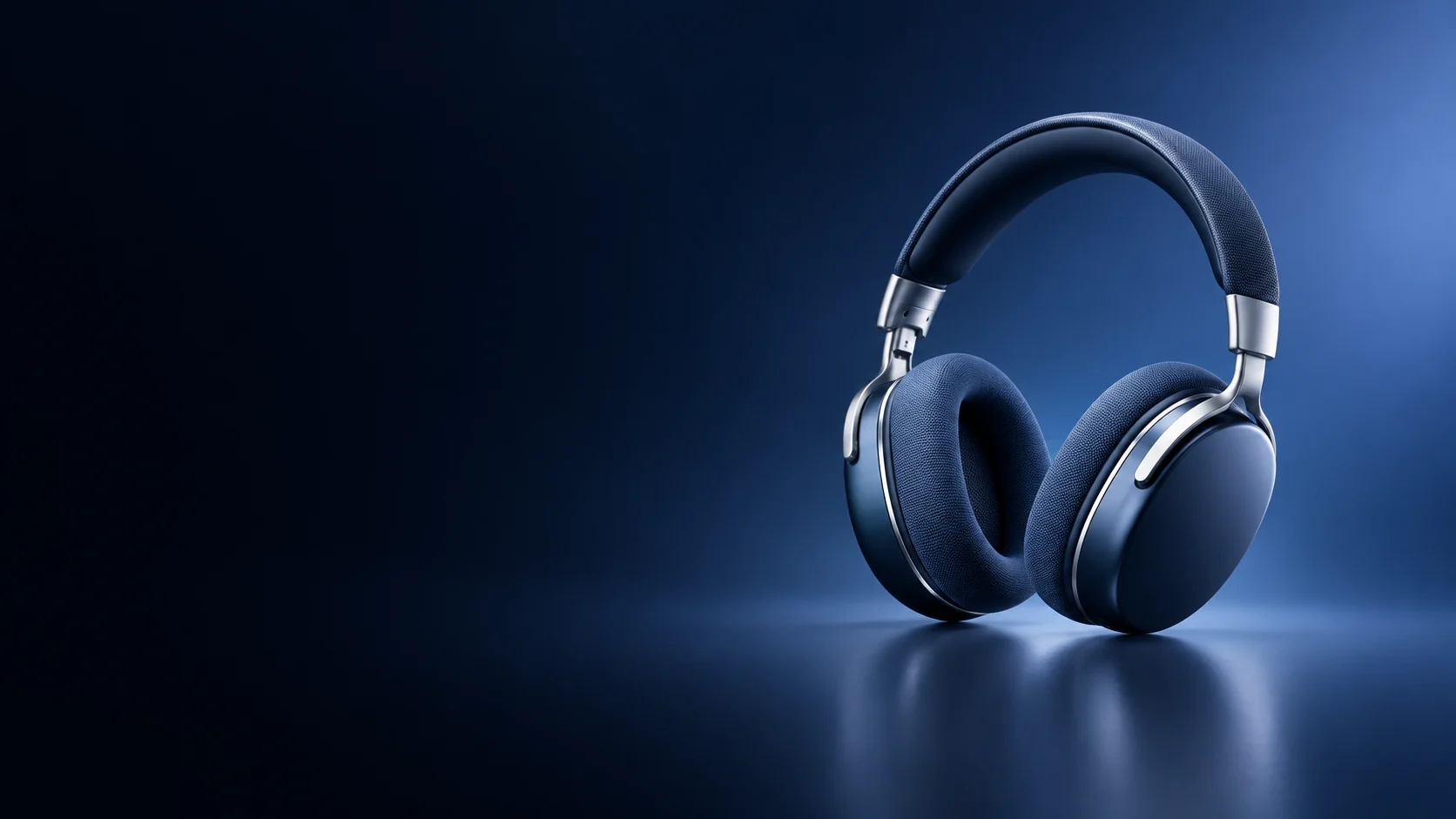 Blue over-ear headphones with woven cushions on a dark studio surface. - Audio Equipment & Headphones Meta ads research by Madgicx Labs