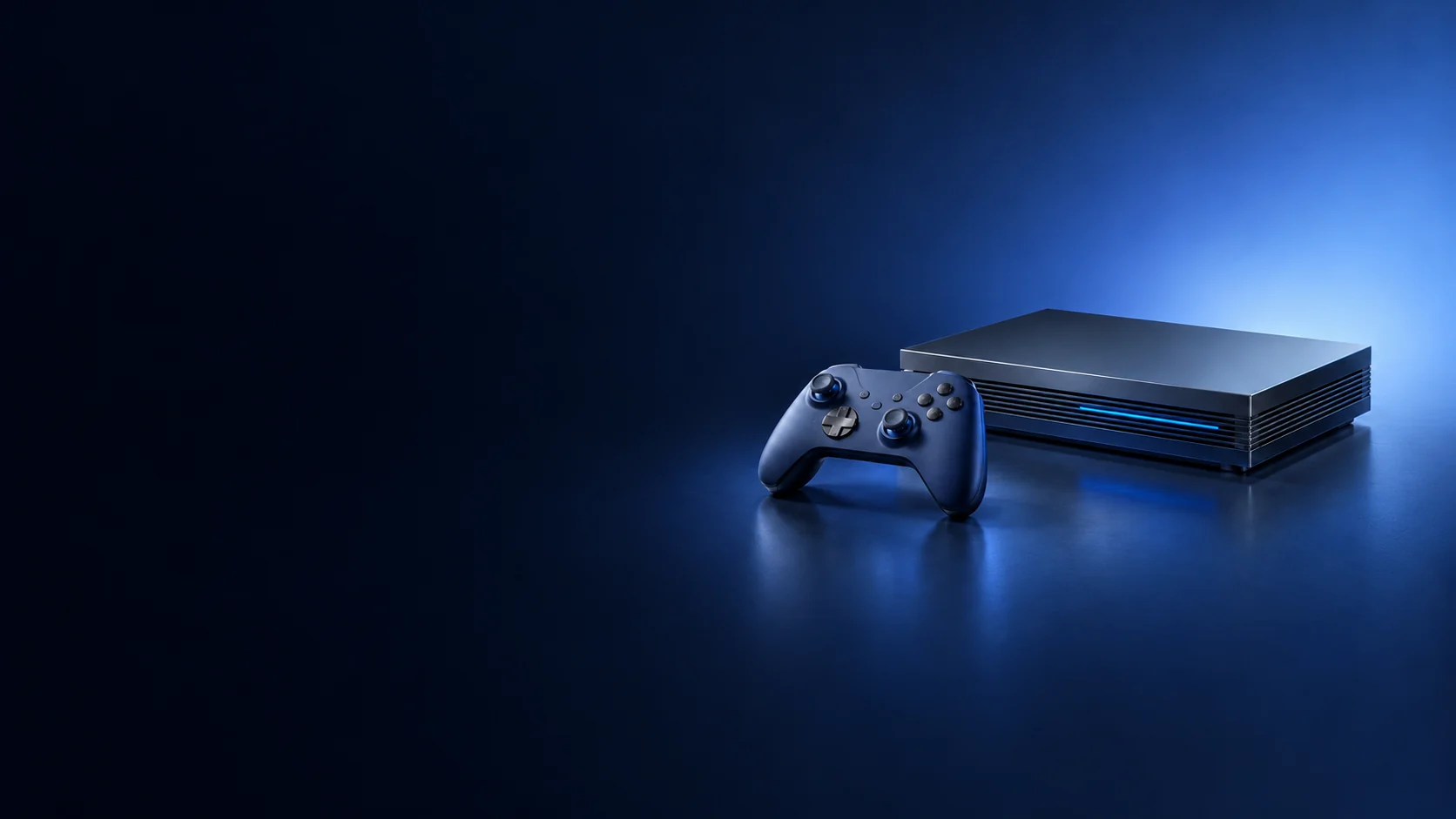 Original dark gaming console and controller under blue studio light. - Gaming Electronics & Consoles Meta ads research by Madgicx Labs