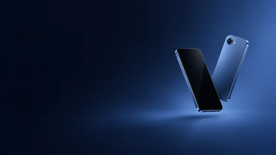 Two unbranded smartphones with dark glass and satin blue metal surfaces. - Electronics & Tech Devices Meta ads research index