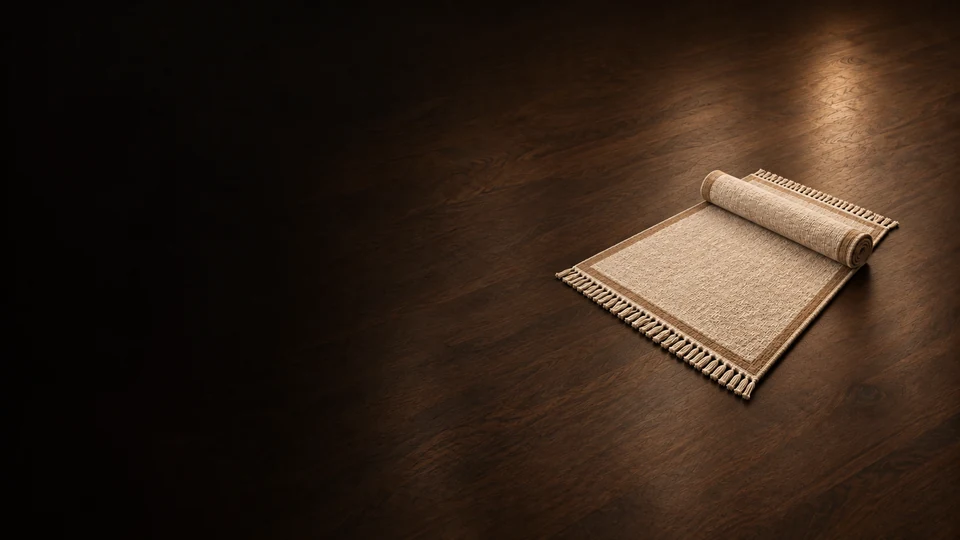 Oatmeal wool rug with camel edging and one loosely rolled end. - Home Goods & Furnishings Meta ads research index