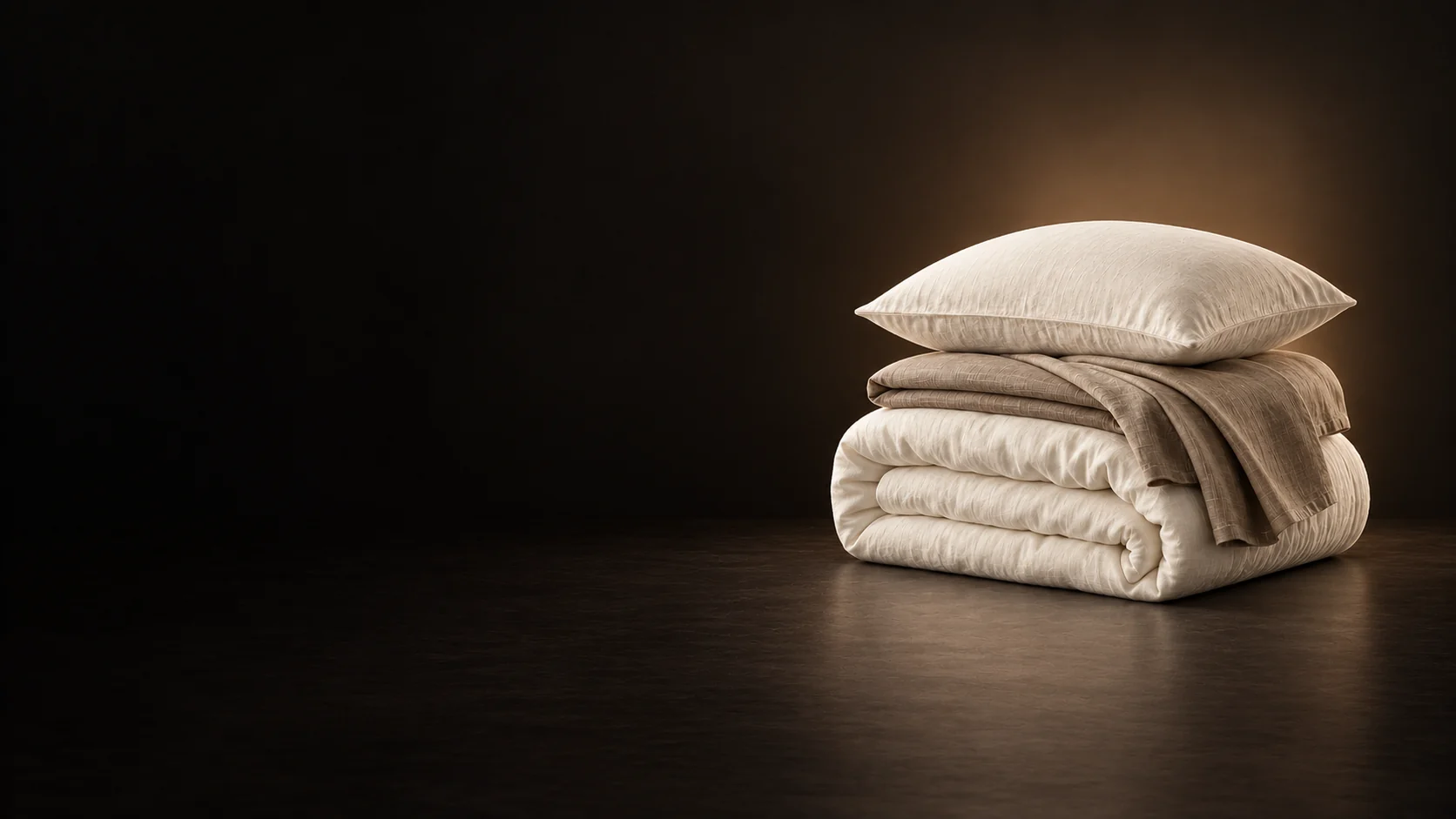 Folded ivory duvet and taupe sheet beneath a softly structured pillow. - Textiles Bedding Meta ads research by Madgicx Labs