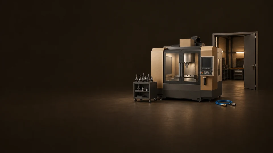 A CNC enclosure, open workshop doorway, toolholder cart and separate air hose. - Industrial & Safety Equipment Meta ads research index