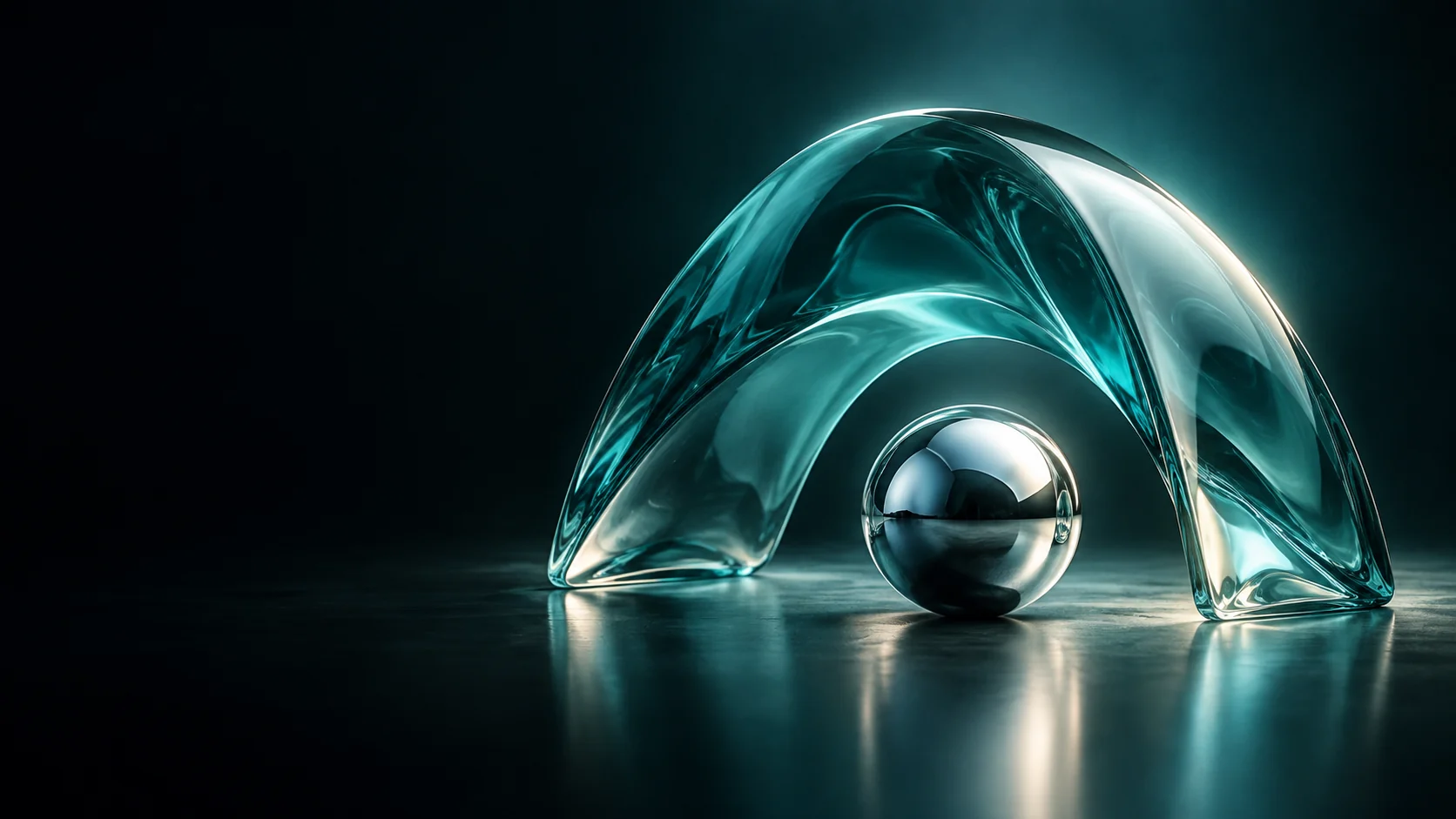 Translucent teal canopy arch above a polished metal sphere. - Insurance Services Meta ads research by Madgicx Labs