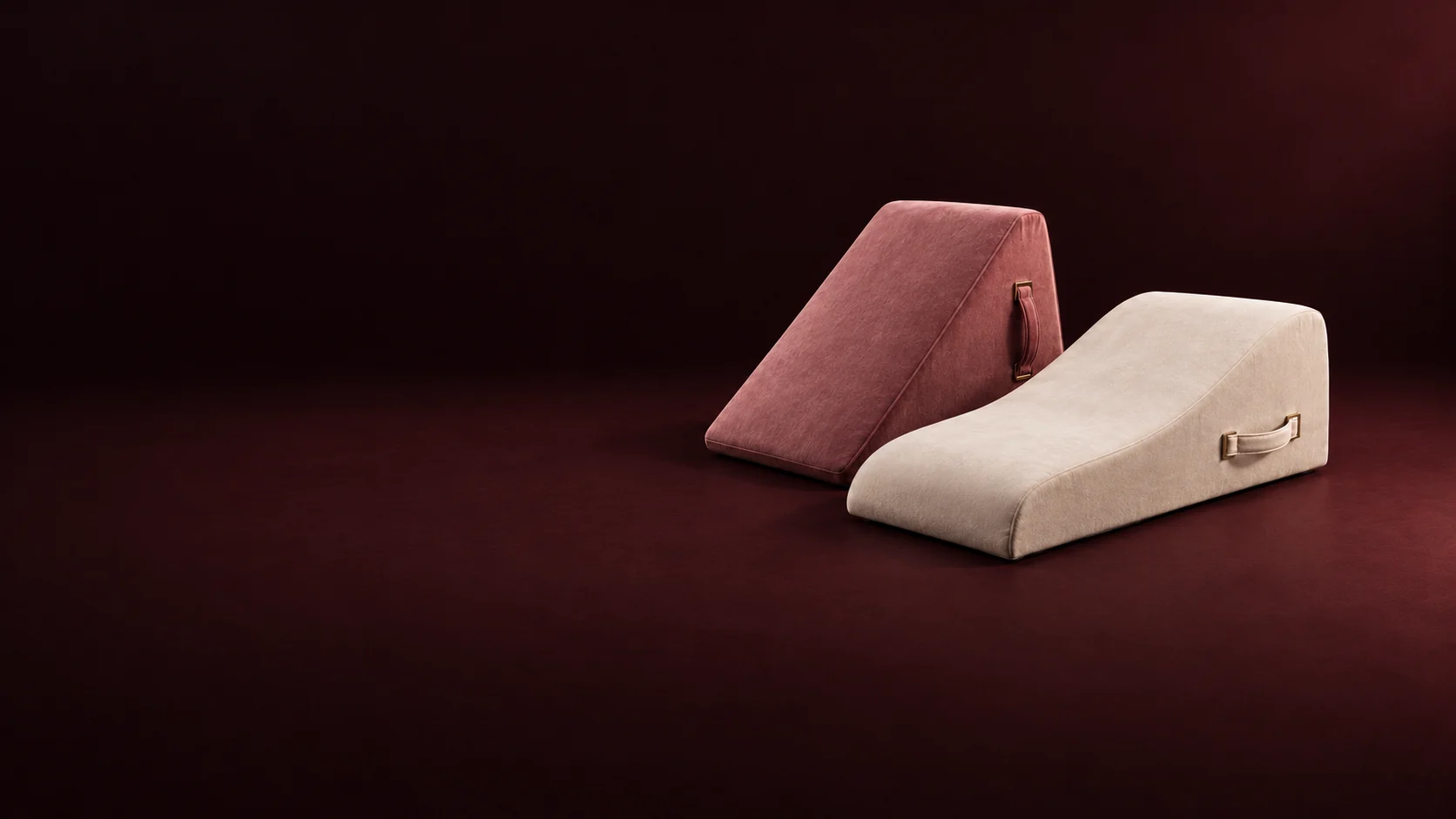 A short rose wedge and a longer ivory upholstered ramp, both with complete fabric handles. - Ergonomic Intimacy Supports Meta ads research by Madgicx Labs