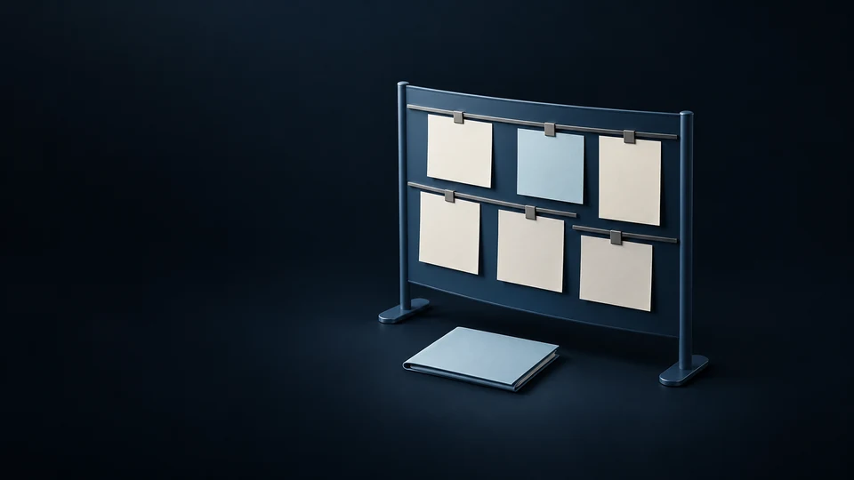 A blue notice display with blank vacancy cards and an applicant folder. - Job Portals & Employment Platforms Meta ads research index