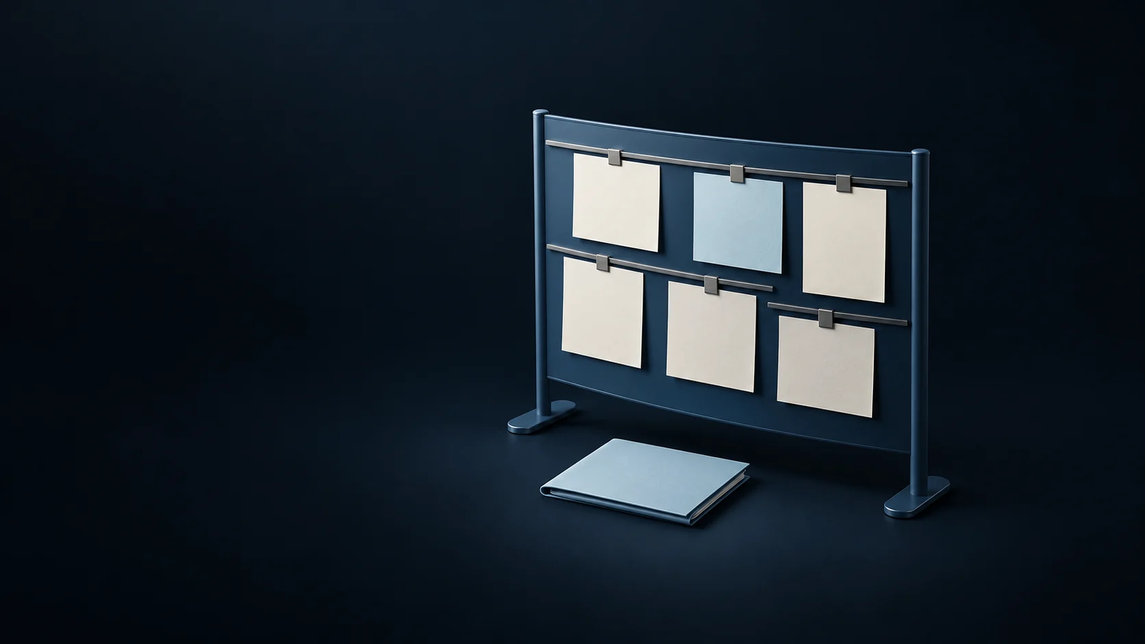 A blue notice display with blank vacancy cards and an applicant folder. - General Job Boards Meta ads research by Madgicx Labs