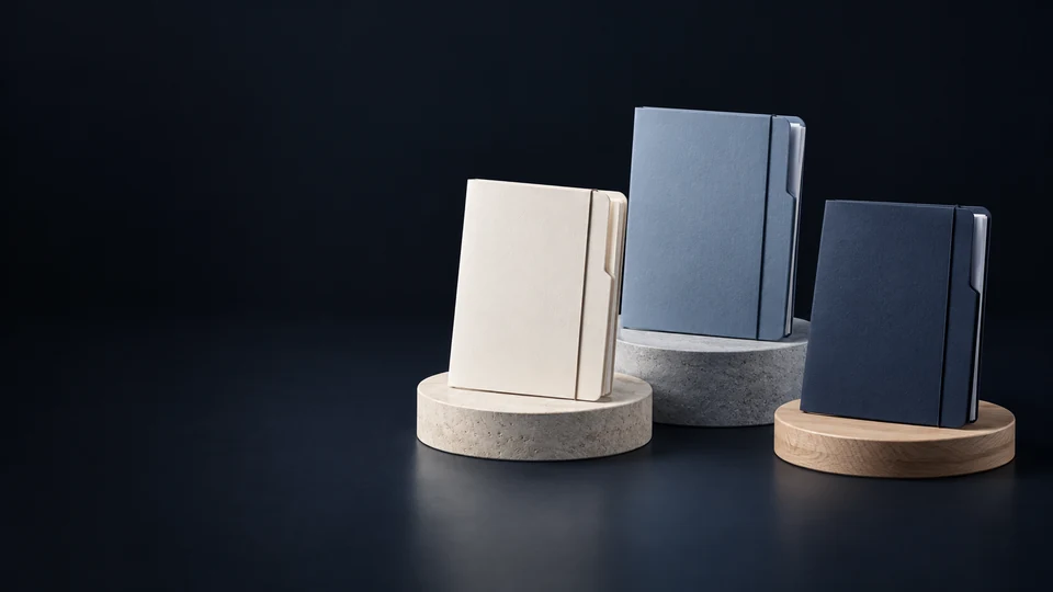 Three blank court-stage folders on separate low round plinths. - Legal Services Meta ads research index