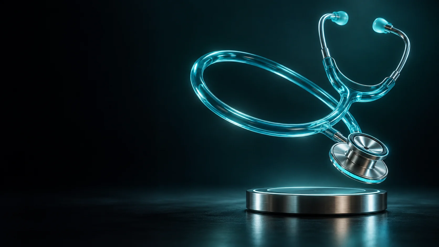 A cyan translucent stethoscope with a silver chestpiece above a round metal base. - Medical Equipment & Supplies Meta ads research by Madgicx Labs