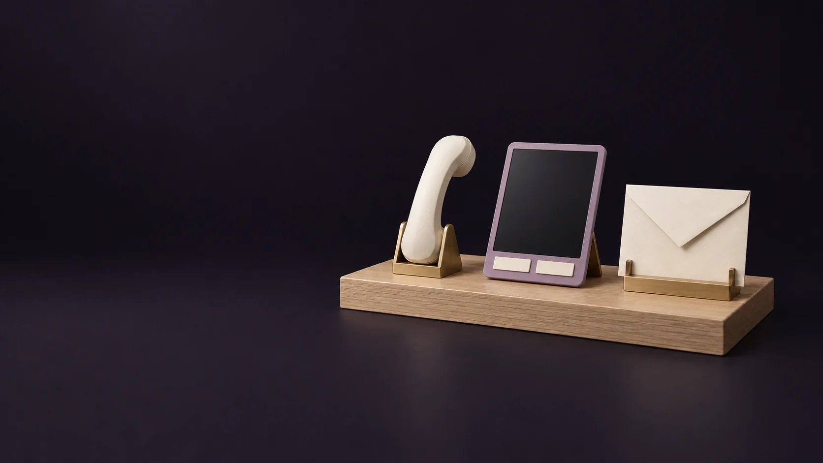 An ivory handset, a blank mauve communication tablet and a plain paper envelope on an oak counter. - Psychic Reading Services Meta ads research by Madgicx Labs