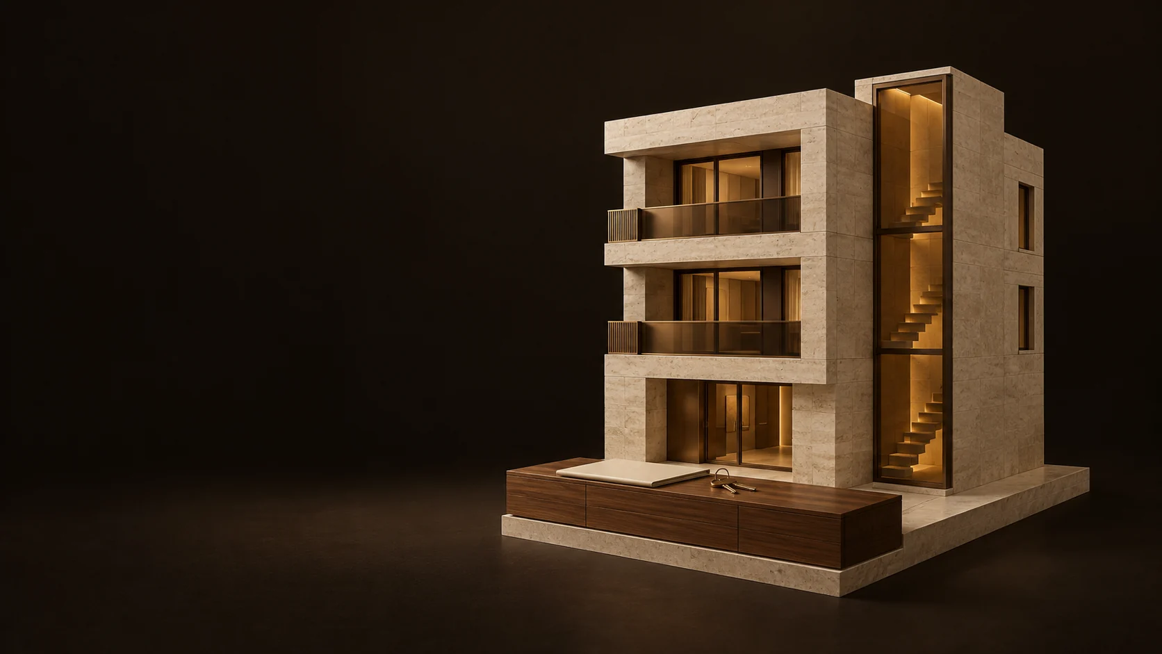 An apartment model with a blank management folder and a key ring. - Property Management Services Meta ads research by Madgicx Labs