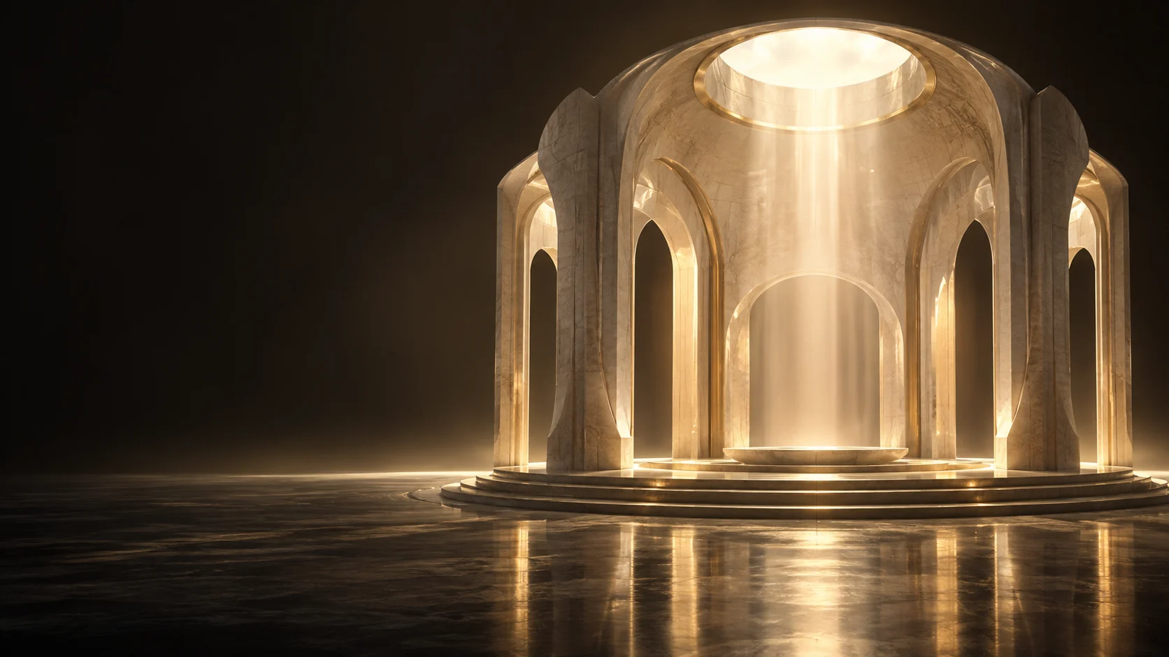 A pale stone vaulted pavilion lit through a circular roof opening. - Religious Organizations & Worship Meta ads research by Madgicx Labs