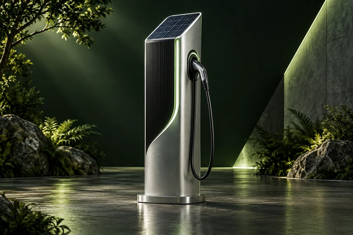 Electric vehicle charging pedestal and connector - Ev Charging Solutions Meta ads research by Madgicx Labs