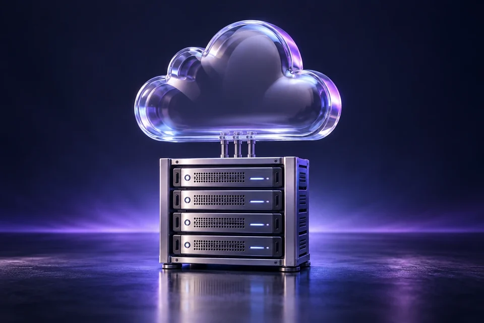 Server rack beneath a glass cloud - Software & Technology Platforms Meta ads research index