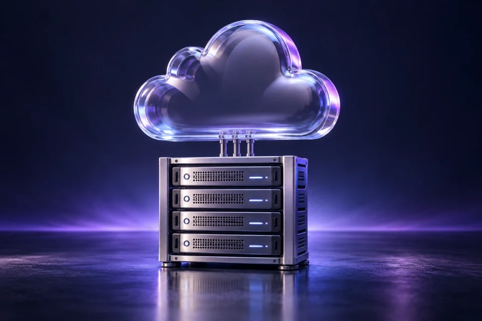 Server rack beneath a glass cloud - Software & Technology Platforms Meta ads research index