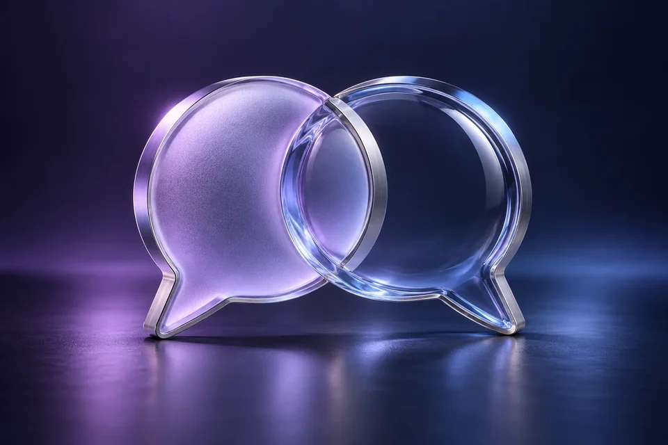 Interlocking glass conversation bubbles - Software & Technology Platforms Meta ads research index