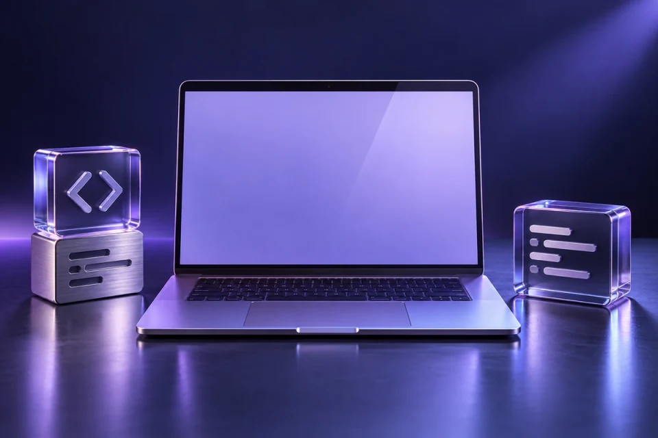 Laptop and modular code blocks - Software & Technology Platforms Meta ads research index