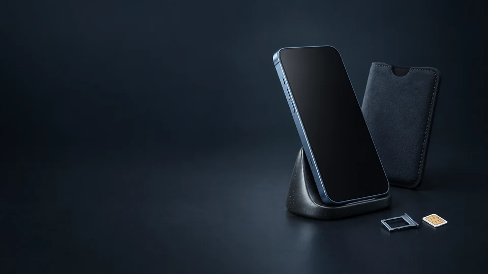 An inactive smartphone with a separate SIM, tray and device sleeve. - Telecommunications Services Meta ads research index