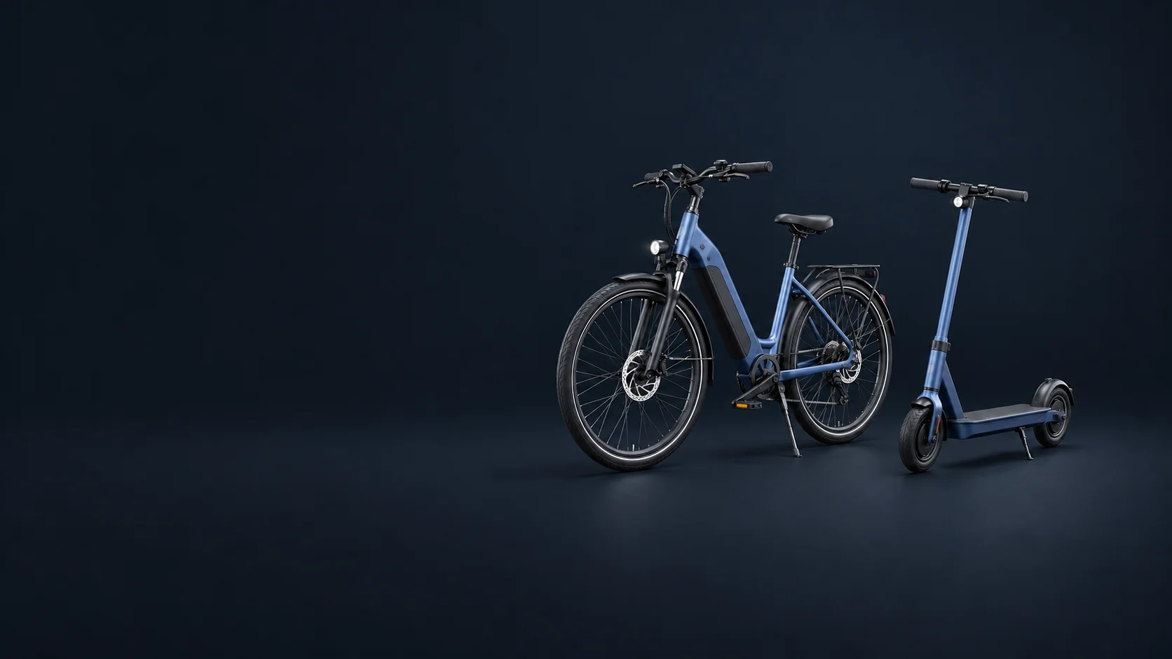 An electric bicycle with pedals and a standing electric kick scooter. - Electric Micromobility Sales Meta ads research by Madgicx Labs
