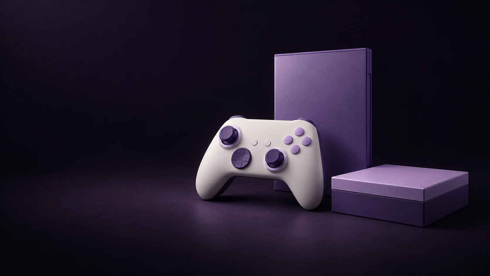 An unbranded console controller beside a blank game sleeve and closed preorder box. - Console Video Games Meta ads research by Madgicx Labs